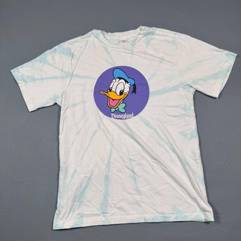 Disney Donald Duck Disneyland Resort Tie Dye Graphic T-Shirt Blue White Mens M